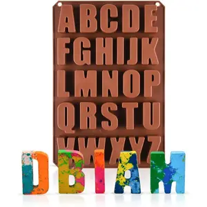 26 Cavities Large Letter Molds Silicone Alphabet Mold for Crayon Resin Chocolate Candy Wax Cake Baking Decor