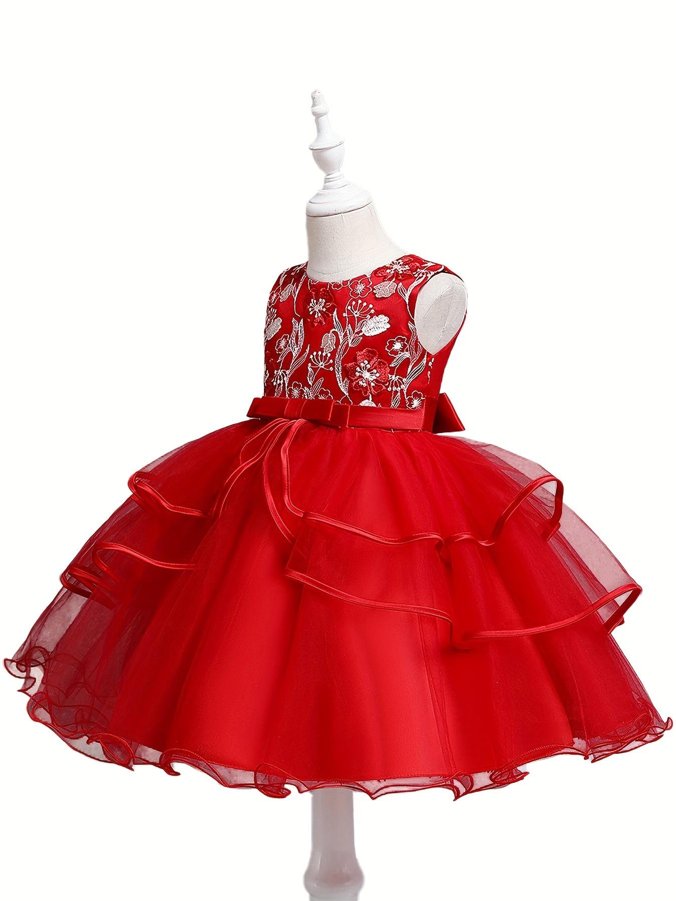 Formal Occasions Girls Mesh Embroidered Puffy A-line Princess Dress Birthday Evening Party Wedding Flower Girls Party Dress Gifts  Gifts