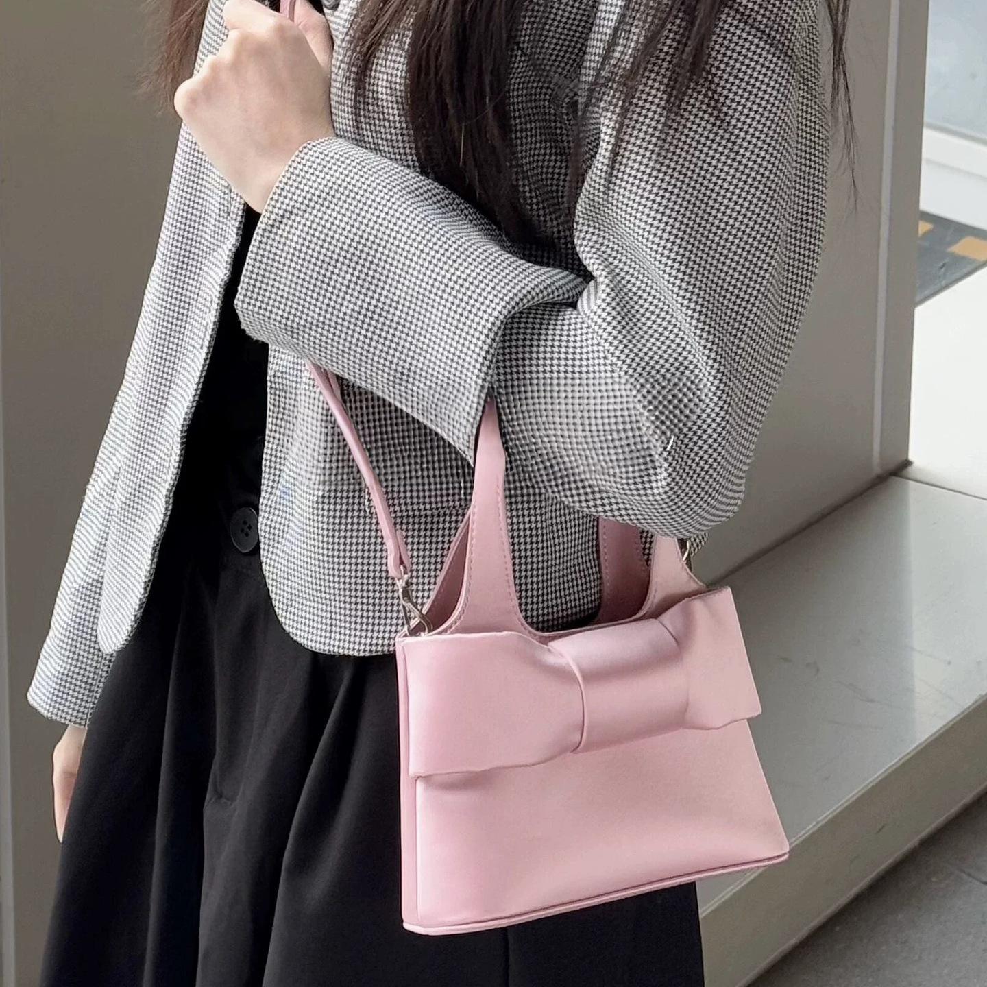 2026 Spring Pink Bowknot Handbag - Cute Sweet Teen Heart Bag, Fashion Quality Crossbody, Trendy & Adorable