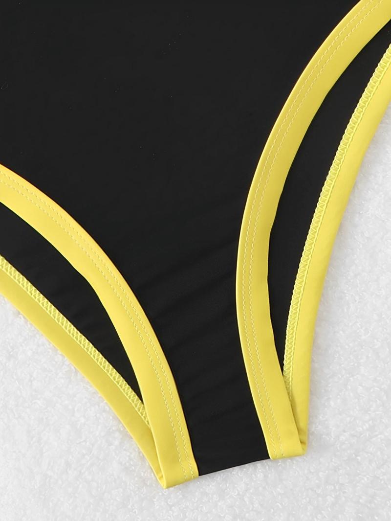 Women's Beach Casual  Holiday Color Block Patchwork High Waist Bikini Set Summer Beach 2 Pieces Bikini