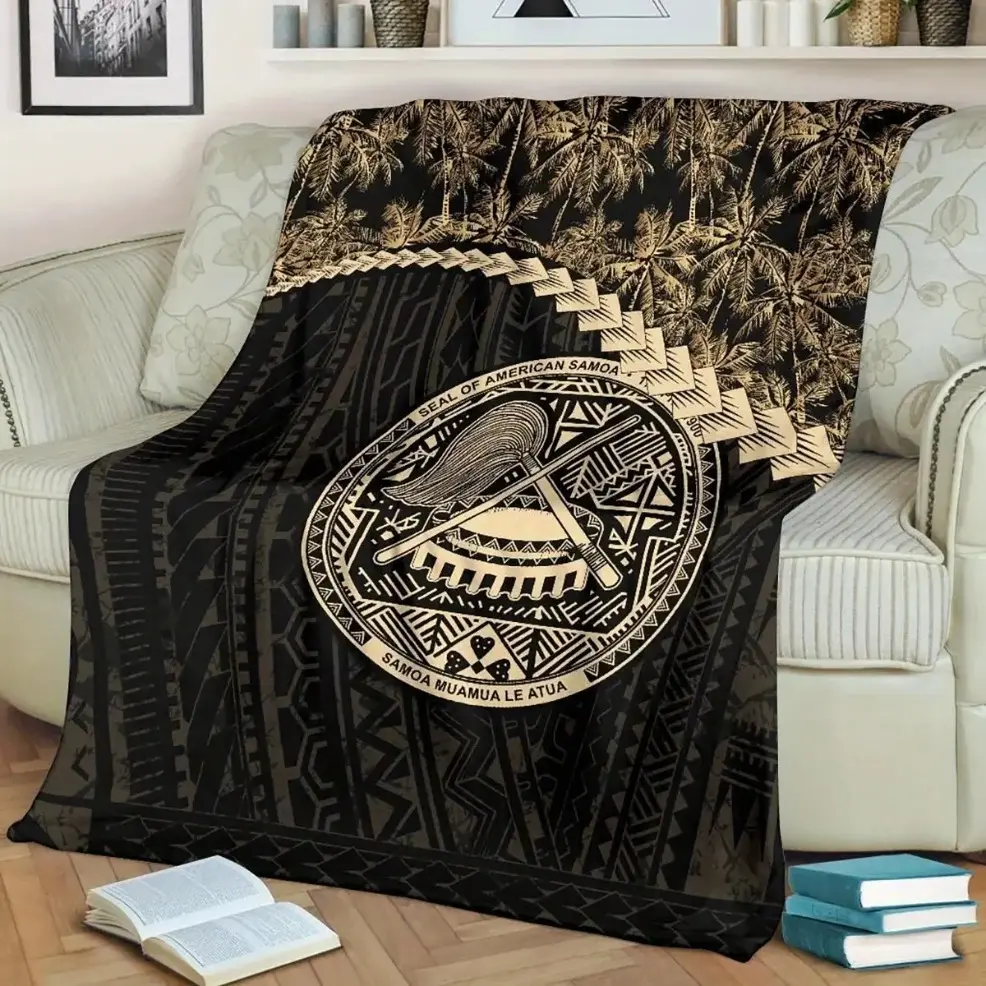 Samoa Tribal Geometric Flannel Throw Blanket, Baby blankets and adult blankets, Black Gold Polynesian Pattern for Cultural Bedrooms and Family Lounges, Soft Sofa Accent with Island-Inspired Style & Birthday Holiday Gift for Adults and Families, Stylish Et
