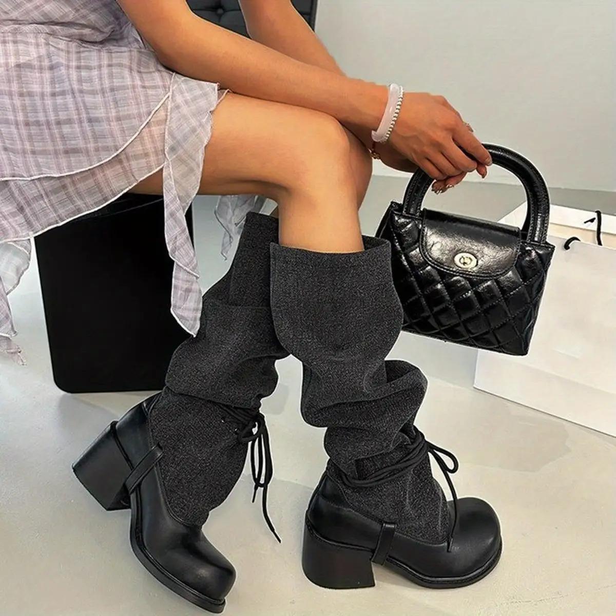 Women's Chunky Platform High Heel Boots - Slip-On Closure, Thick Platform Heels for Height & Stability, PU Synthetic Cover-like Appearance - Formal & Everyday Outfits - All-Day Comfort Boots