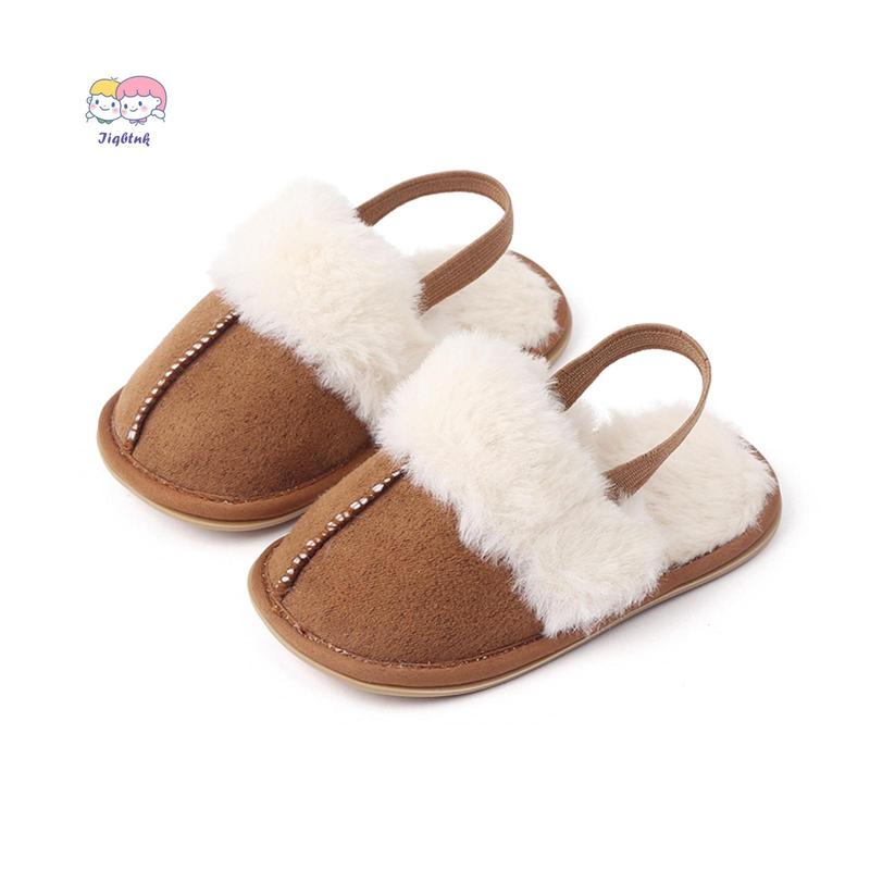 Fluffy Baby Slides Slippers Soft Plush Warm Non Slip House Shoes for Toddlers Boys Girls Winter Indoor Outdoor