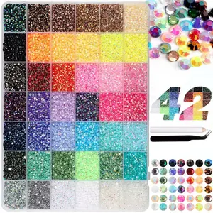 42 Colors with 42000Pcs Jelly Rhinestones synthetic beads With Kit for Bedazzling 3mm Multicolor synthetic beads Resin Flatback beads for Art Bedazzler Kit for Crafting Book Shoes Nail Art Glitter Decorative Nails Glam Pack Glitter Mixed Beads