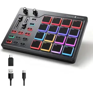MIDI Pad Beat Maker Machine Professional, Drum Machine with 16 Beat Pads, 2 Assignable Fader & Knobs and  Production Software, USB MIDI Controller with 40 Courses, STARRYPAD