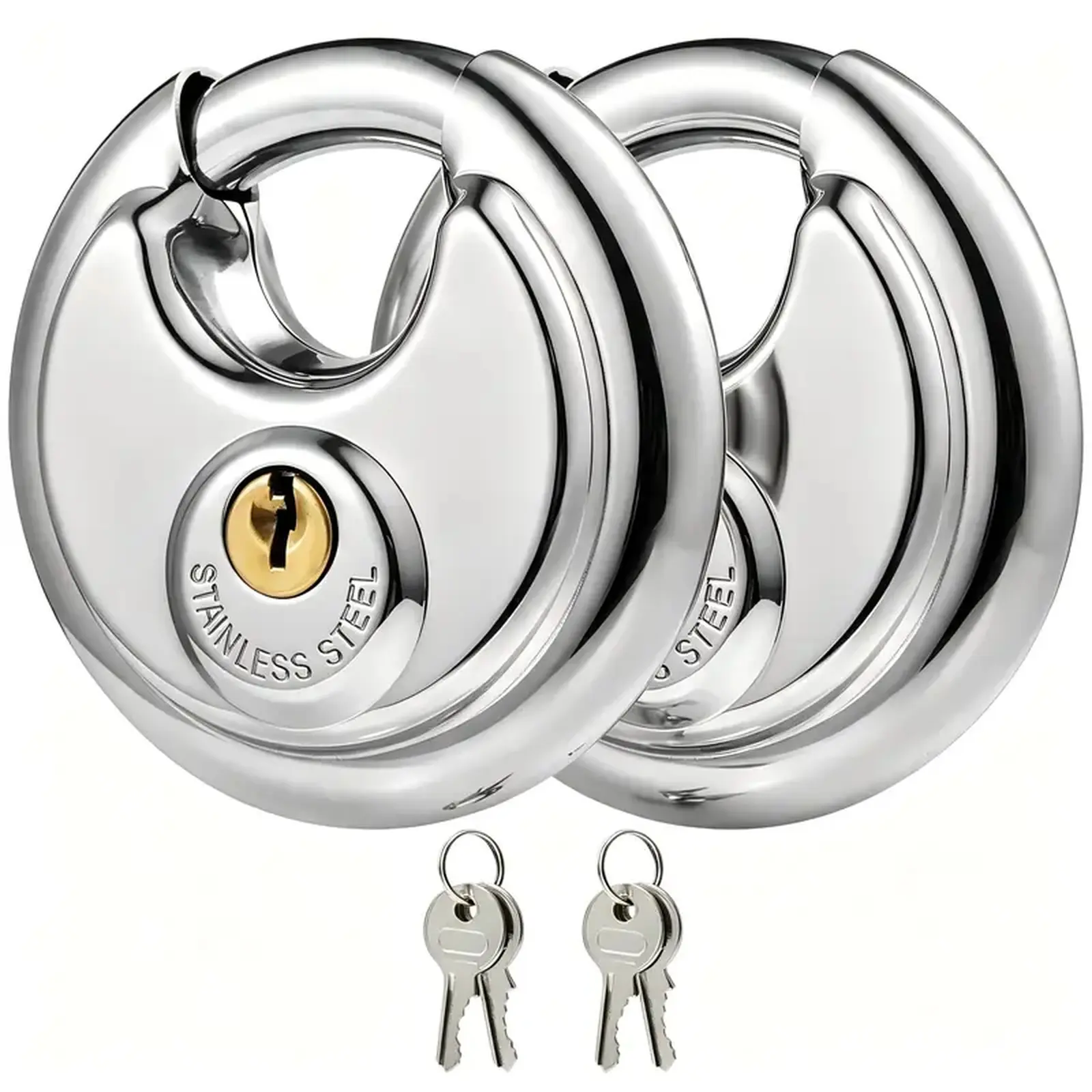 Weatherproof Round Stainless Locking Hardware, 70mm Reinforced Shackle, Cut-Proof Outdoor Security Fitting, Equipped with Individual Keys, Reliable Protective Hardware for Storage Sheds and Metal Fence Gates