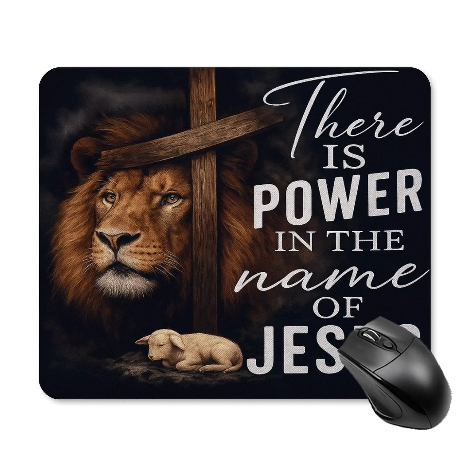 Christian Faith Lion of Judah & Lamb Mouse Pad - Non-Slip Small Rectangular Desk Mat for Office, Gaming, PC, Laptop - Bible Verse Inspired Computer Accessory