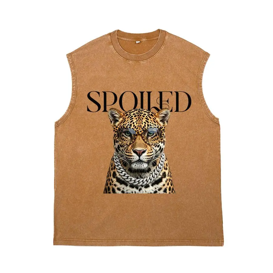 Men's Fancy Elegant Menswear Graphic Tops - Bling Boujee Leopard Print, Luxe Cuban Link Chain, Sassy Wild Big Cat Muscle Vest, Grunge Urban Streetwear Summer Casual Gift for Hip Hop Enthusiasts Rich Aesthetic Guys
