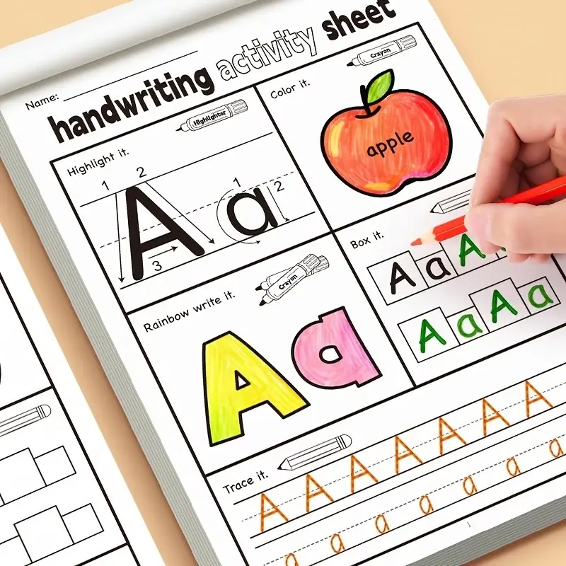 32-page handwritten letter practice book - Includes common words, tracing and writing exercises, English capital and lowercase letters, and spelling skills. It is a pre-school and kindergarten writing course.