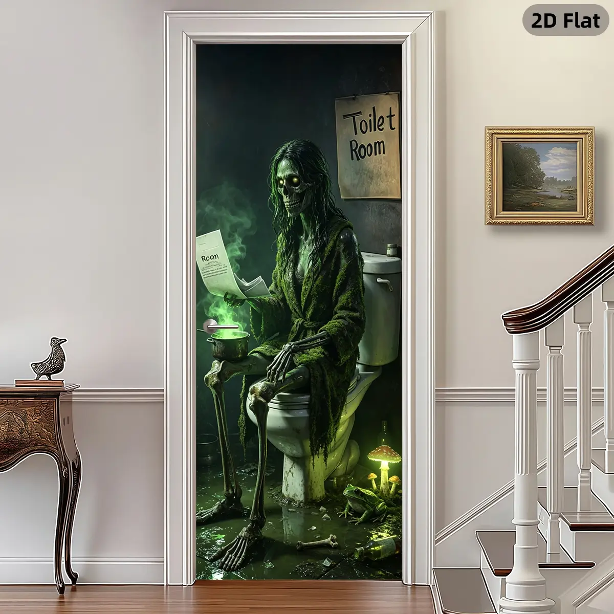 Exquisite Decor, 2 Counts Halloween Skeleton Reading On Toilet Door Stickers  Easy To Apply, Peel Off And Stick, Suitable For Rooms, Kitchens, Bathrooms, Durable And Detachable Decorative Wall Art,  Waterproof And ScratchResistant