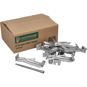 5" K Style Gutter Hangers (10 Pack) - Heavy Duty Hidden Rain Gutter Bracket Support With Speed Screw and Clip For 5" K Style Aluminum Gutters Includes 1/4" x 6" Hex Bit