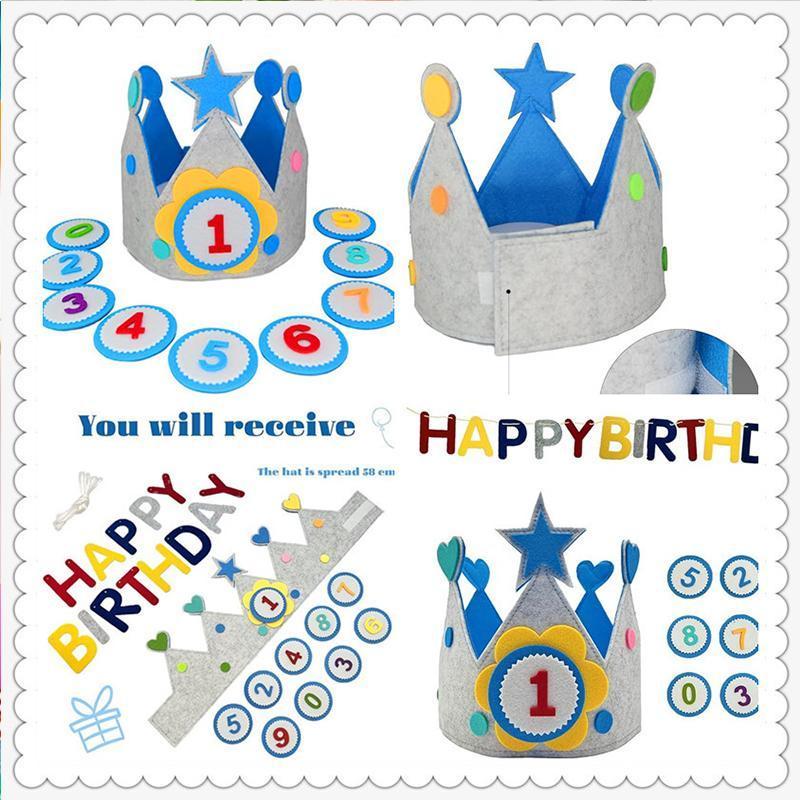 Adjustable Felt Birthday Crown Birthday Hat Durable Interchangeable Numbers Crown Photo Props  or Girls Boys Birthday party hat