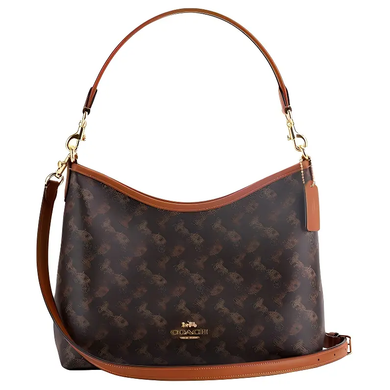 COACH Laurel 31 Classic Monogram Embossed Canvas Shoulder Bag for Women, Large Size, Brown