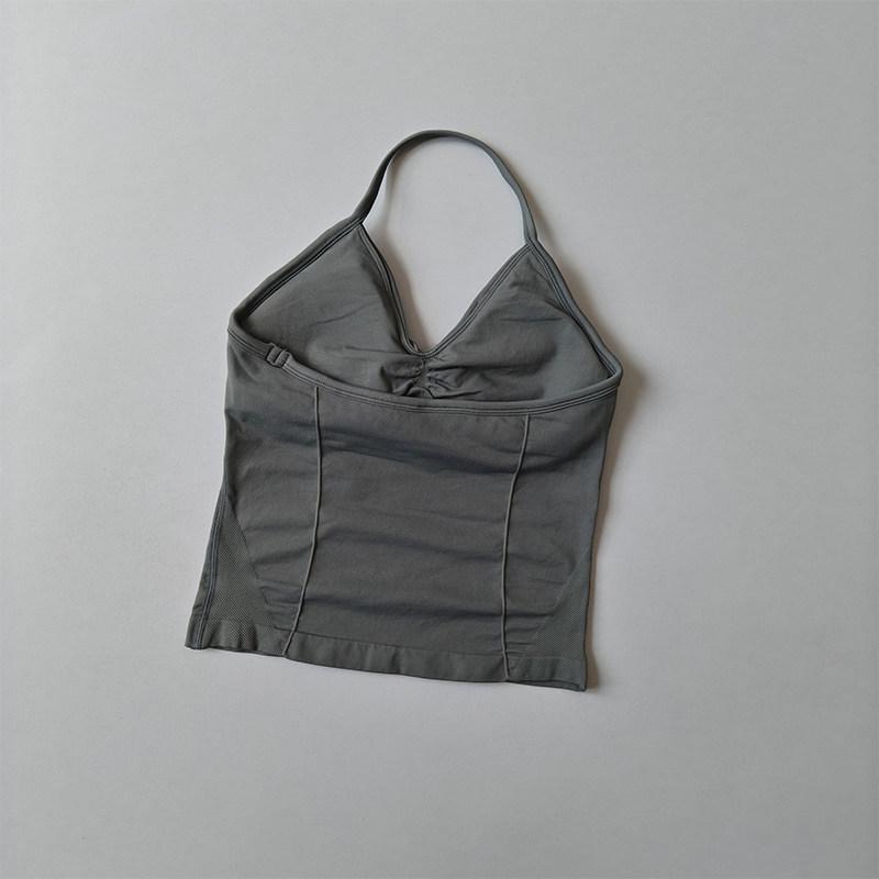 Longline Strappy Seamless Yoga Tank Top Ruched Backless Gym Workout Sleeveless Shirts with Built-In Bra Vest for Women