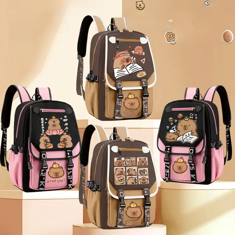 Kids' Capybara Animals Cartoon Print Backpack - 29*46cm Large Capacity, Lightweight Ultra-Thin Premium Fabric, Wide Straps, Prop 65 Safe, Simple Stylish Design for Elementary School Back to School Haul & Travel