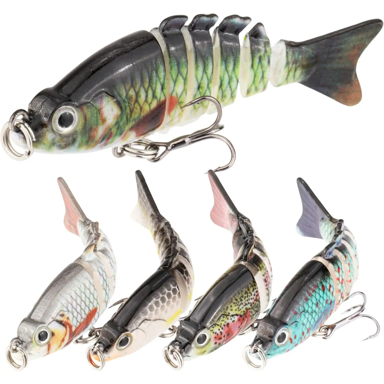 5PCS Lifelike Fishing Lures – Multi-Jointed Swimbait for Bass, Trout, Crappie, Walleye, Pike, Realistic Action with 3D Fish Eyes and Sharp Hooks, Perfect for Fishing Kits in Saltwater & Freshwater