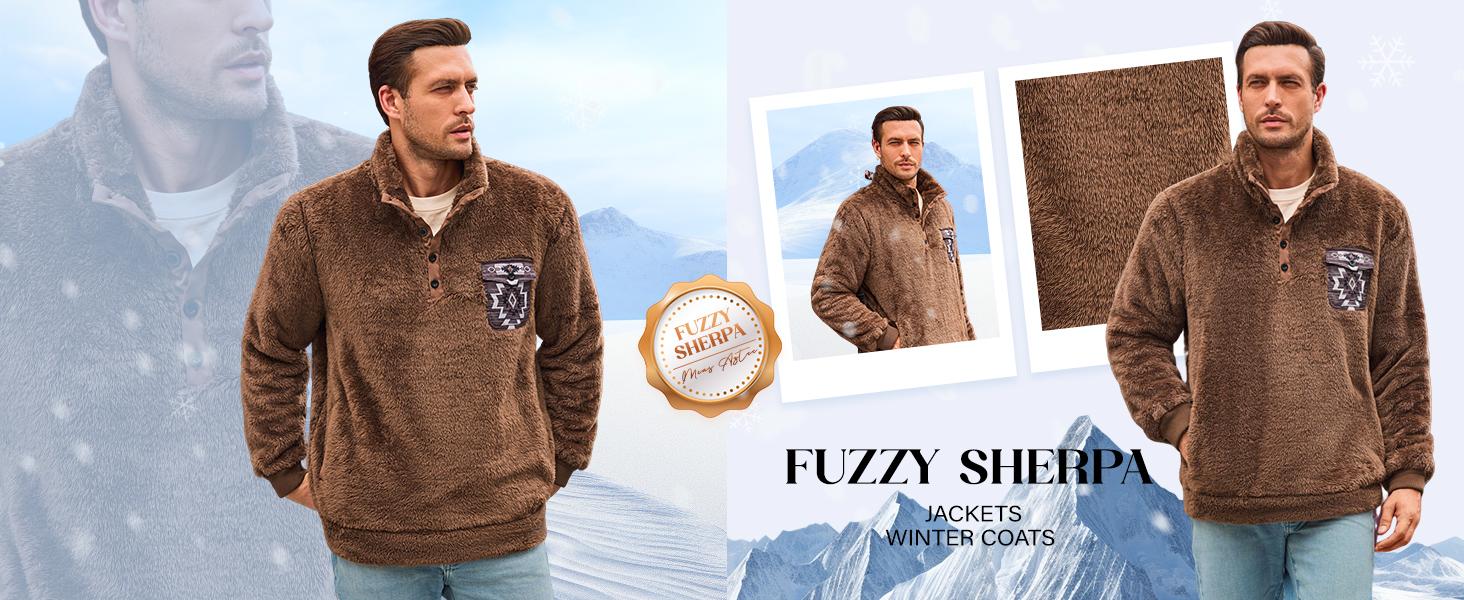 【Christmas Sale】PASLTER Mens Christmas Aztec Fleece Jackets Fuzzy Sherpa Pullover Sweatshirts Winter Coats Western Vintage Sweaters with Pocket