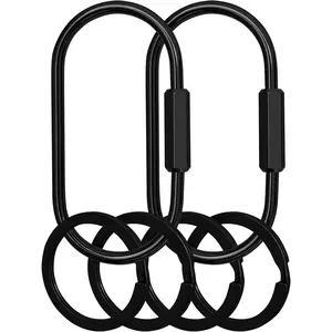 Key Chain, Brass Key Rings 2 Pack Screw Lock Key Organizer with 4 Rings Carabiner Keychain Clip for Men and WomenGift.