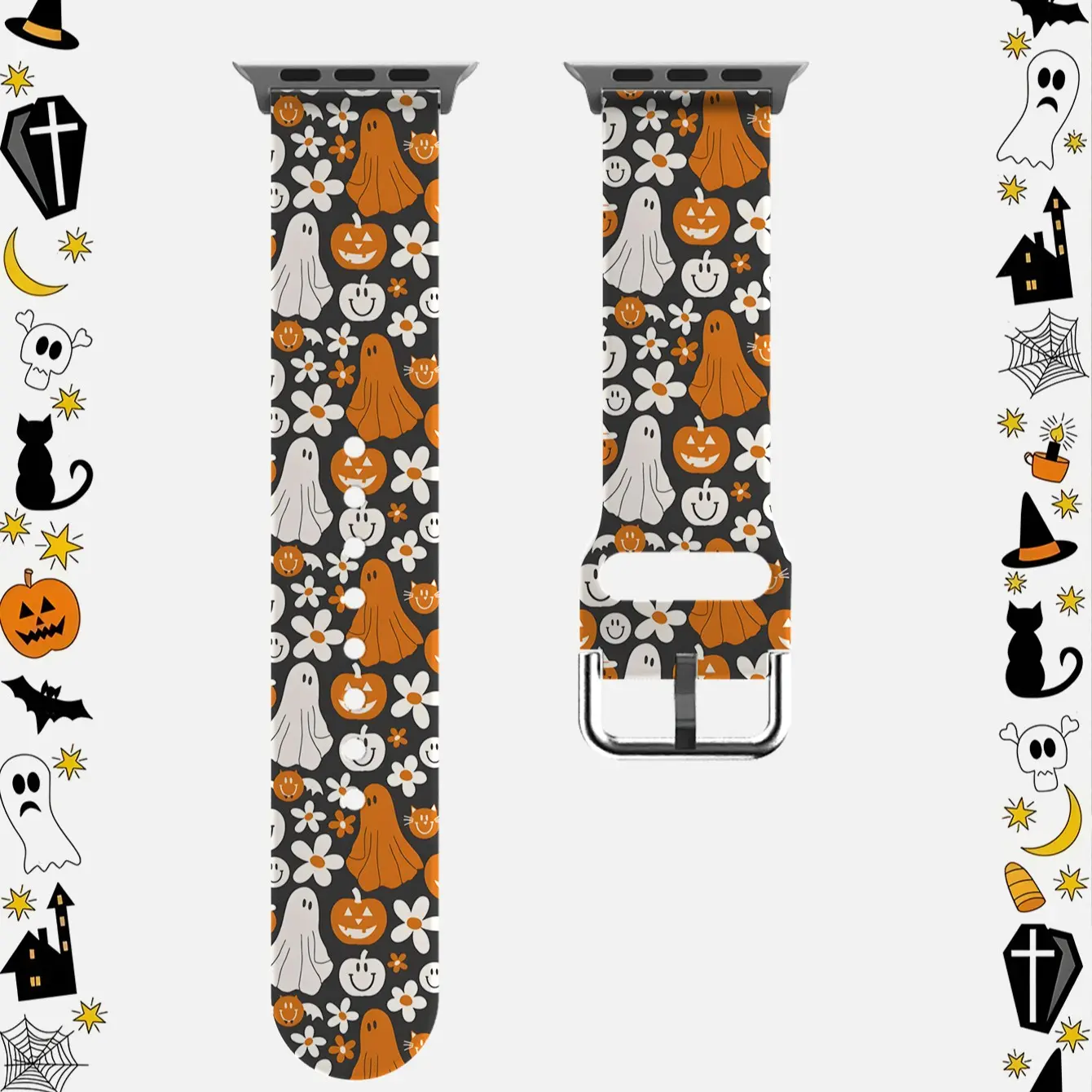 1PC Ghost Pumpkin Silicone Watch Band, For Apple Watch 38mm-49mm, Halloween Gift, Unisex Sport Replacement Strap