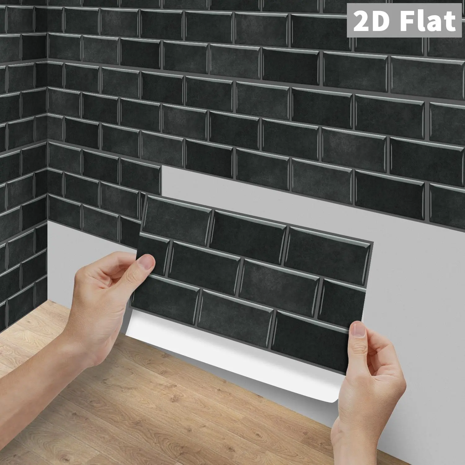 6/12/24/48 Pcs Per Box FG Matte Black Subway Brick PVC Crystal Tile Stickers, Peel & Stick Waterproof Oilproof Backsplash Panels, DIY Self-Adhesive Wall Decals for Kitchen, Bathroom, Floors, Tile & Wood Surfaces, Home Renovation Decor