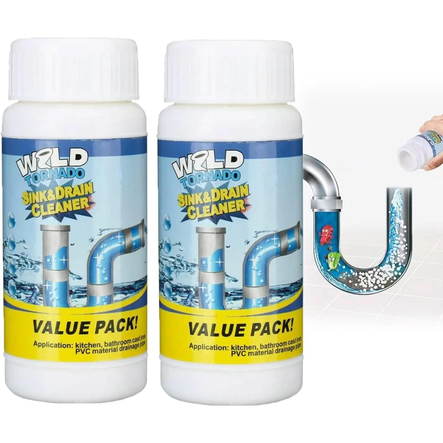 Wild Tornado Pipe Dredge Tool, Household Sink Drain Cleaner for Toilet, Bathtub, Kitchen Pipes, Clog Removal Solution (2), Pack Of 2