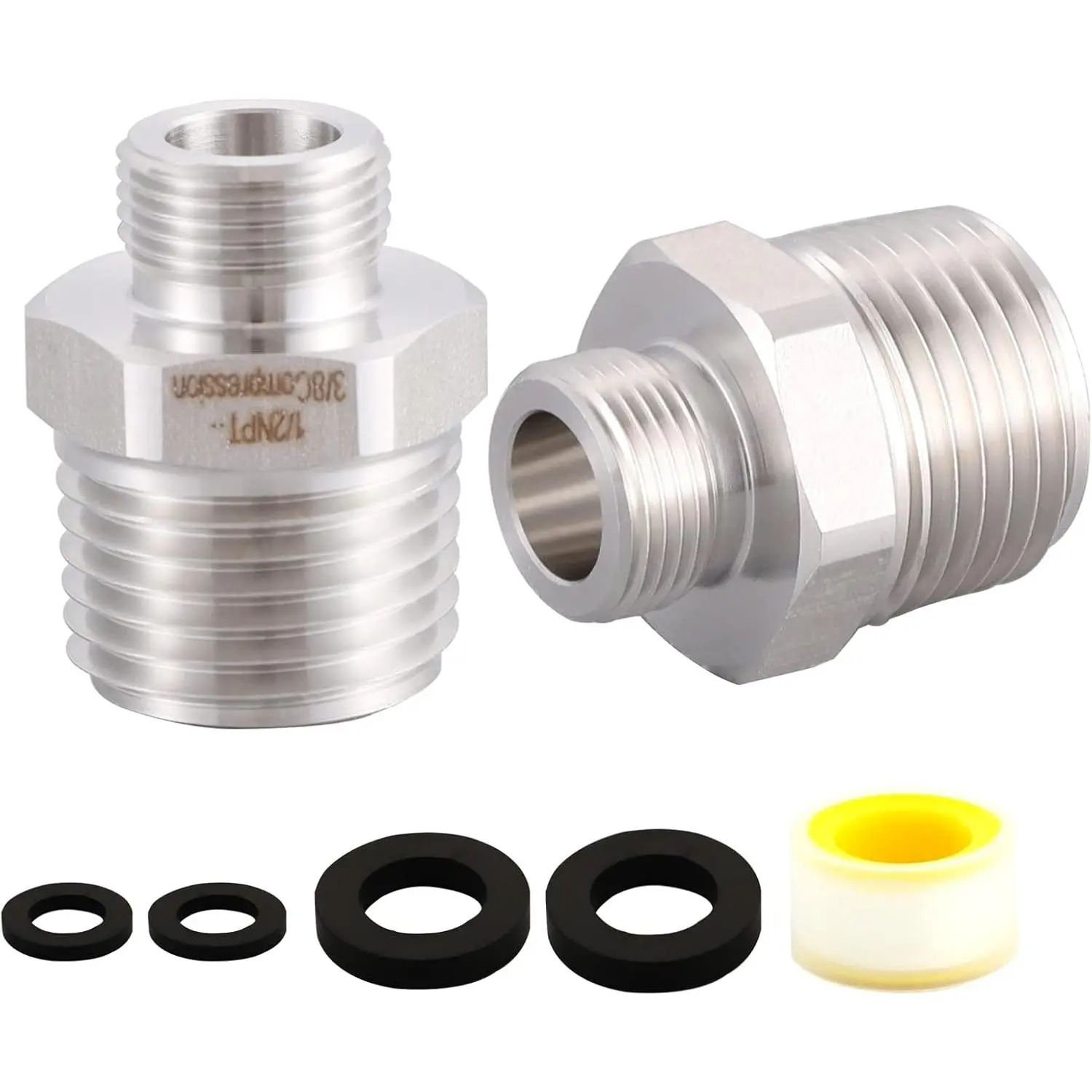 304 RV Faucet Adapter(), 1/2 to 3/8 reducer faucet adapter - Stainless Steel 3/8 Compression Fittings, Water  Fitting for RV Kitchen Piping, (Set of 2)