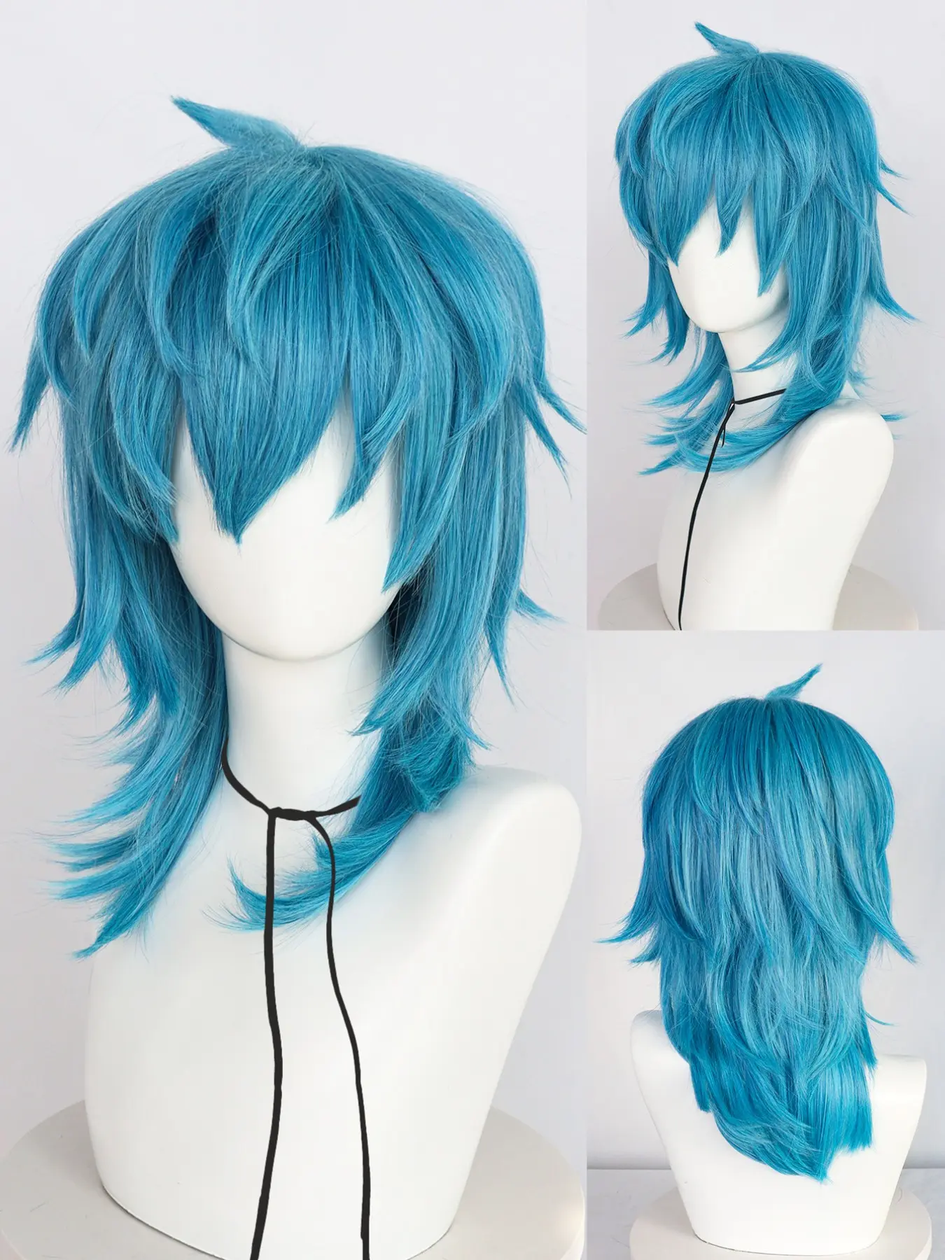 Women's Blue Wig with Bangs, Medium-Length Straight Layered Design, Synthetic Fiber Wigs, Heat-Resistant, Perfect for Parties and Christmas Decorations