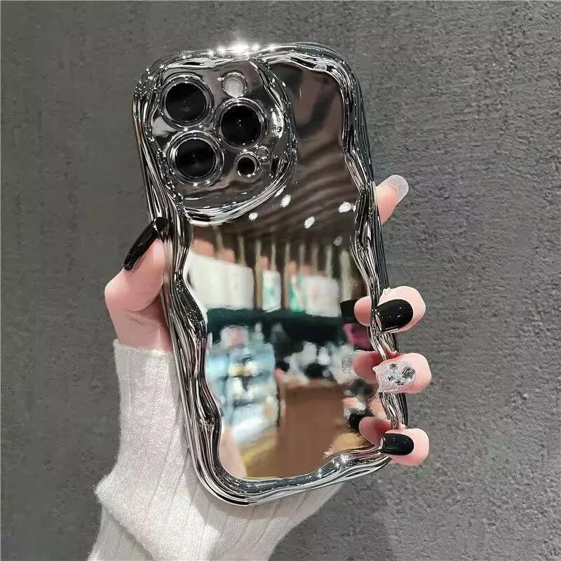 luxury plating makeup mirror case for iPhone 17Air 17 16 15 14 13 Pro Max 13 Pro 12 11 X Xs Max iPhone 15 / 15 Plus / 15 Pro / 15 Pro Max  electroplating silver soft shockproof phone cover