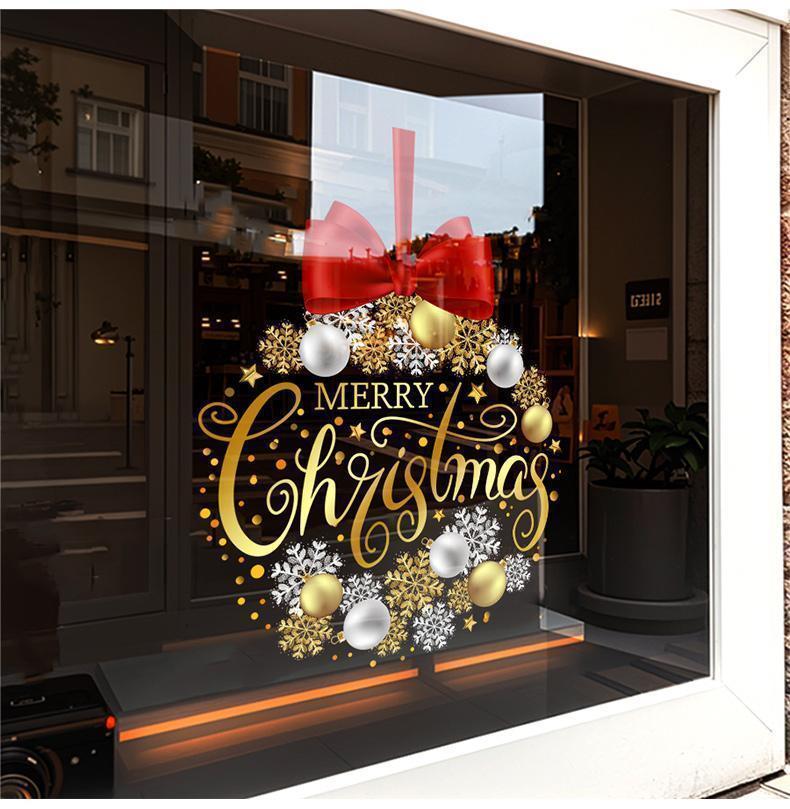 1 Piece of 45Cm*60Cm Christmas Decoration Sticker, Christmas Window Sticker, Containing Bow, Snowflake, and Merry Christmas Element Pattern, Suitable for Door Decoration of Homes, Schools, Restaurants, Coffee Shops, Etc