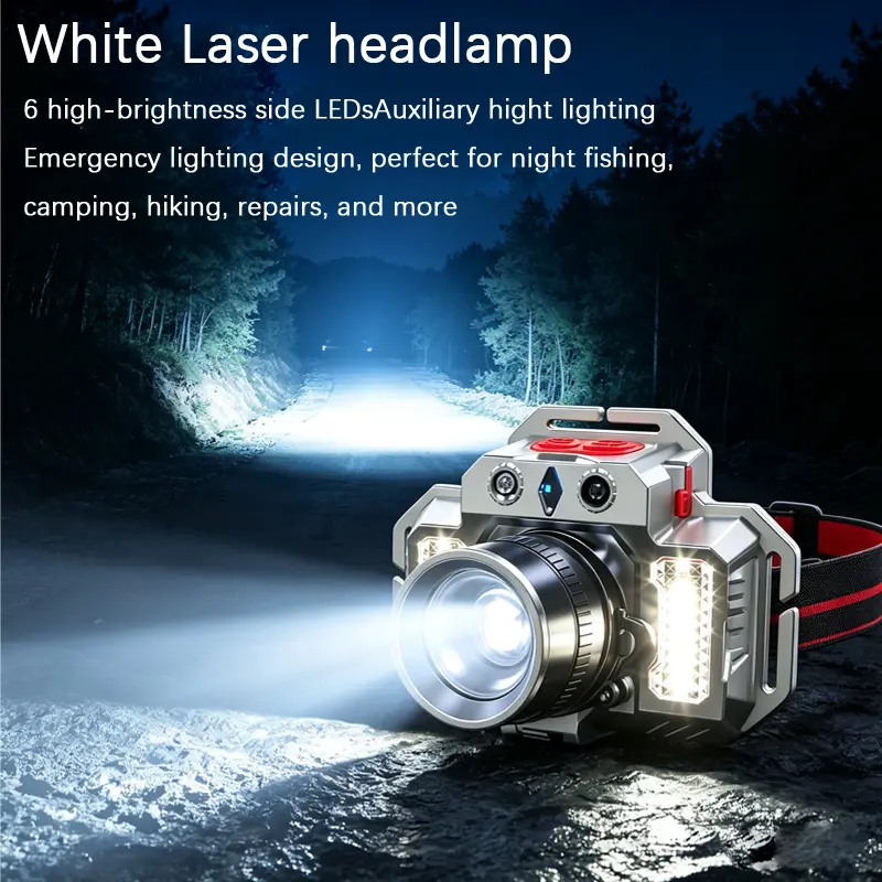 Rechargeable LED Headlamp, Motion Sensor Head Light with 3‑Color Filter Lenses, Adjustable Focus, USB‑C Rechargeable, Bright Hands‑Free Flashlight for Camping, Fishing, Hiking, Construction & Outdoor Work