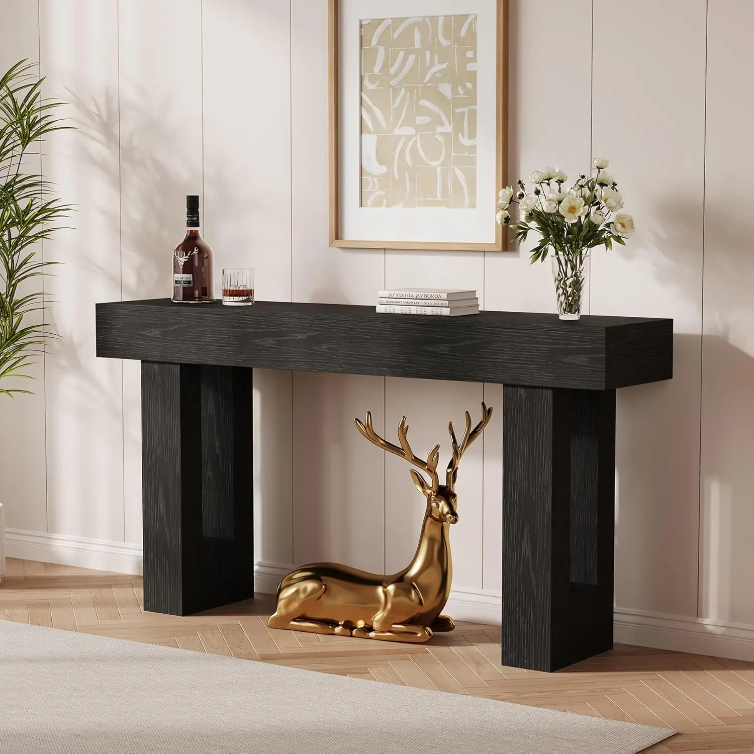 63" Long Console Table for Entryway, Wooden Rectangular Sofa Table Behind The Couch, Farmhouse Entryway Table for Entrance, Hallway, Living Room, Black