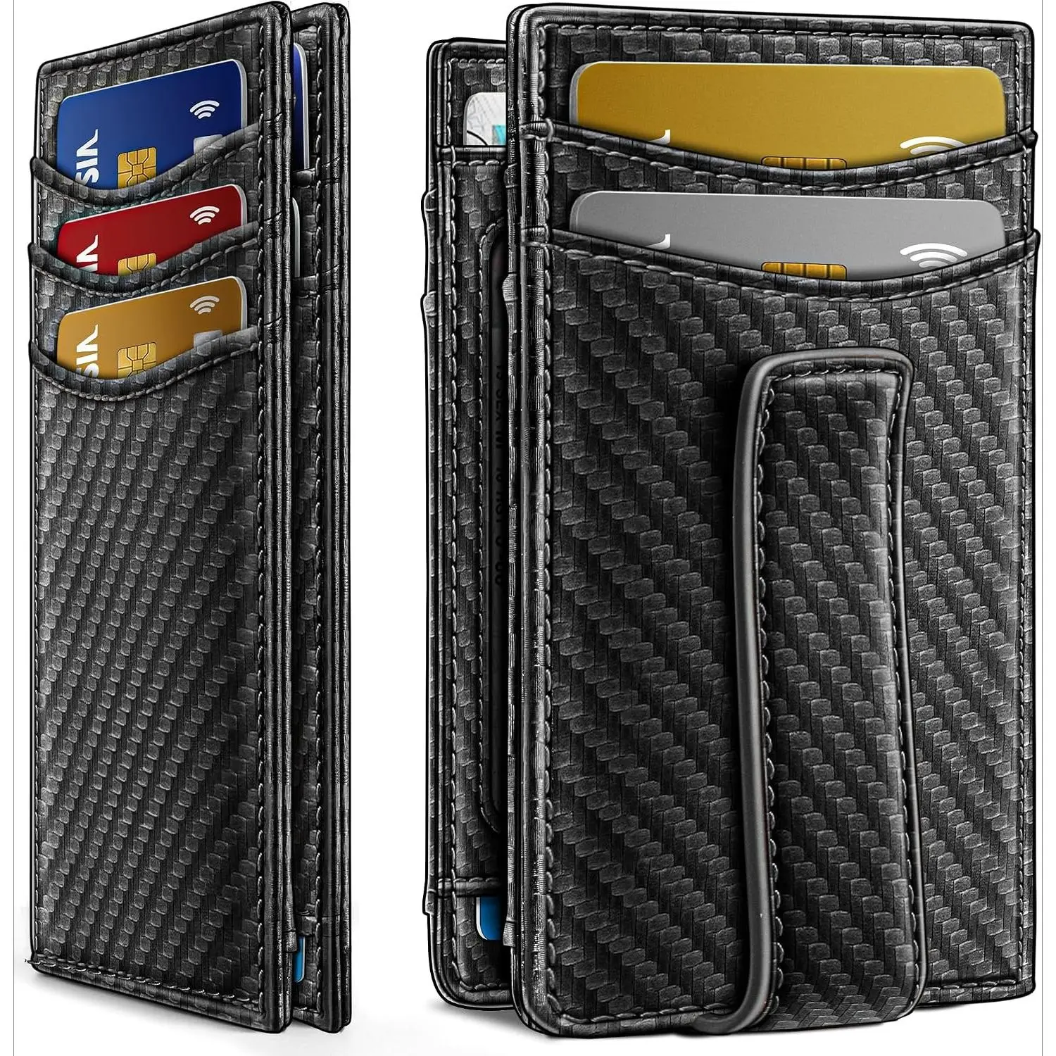 Men's Real Leather Slim Wallet - Front Pocket Design, Magnetic Closure, Money Clip, RFID Blocker, Fits 12 Cards for Everyday Use, Men's Wallet