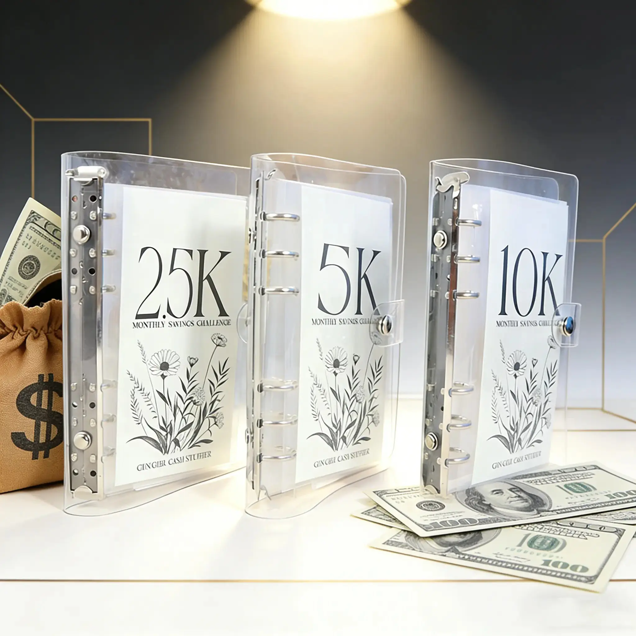 A6 12-Month Savings Binder, 10k/5k/2.5k Saving Challenge, Family and Office Cash Envelope Budget Planner, Savings Tracker Organizer, Financial Management Tool