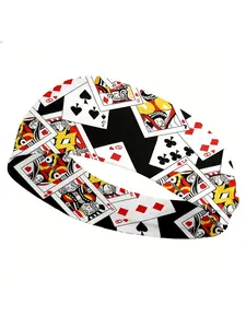 New Poker Card Pattern Patchwork Headband, for Yoga / Gym / Running / Cycling, Travel / Outings / Beach, Non-Slip / Knot Design / Warm and Versatile / Wide Edge / Fashionable Hair Accessory / Sweat-Absorbent / Elastic, Headband / Casual Headwear /
