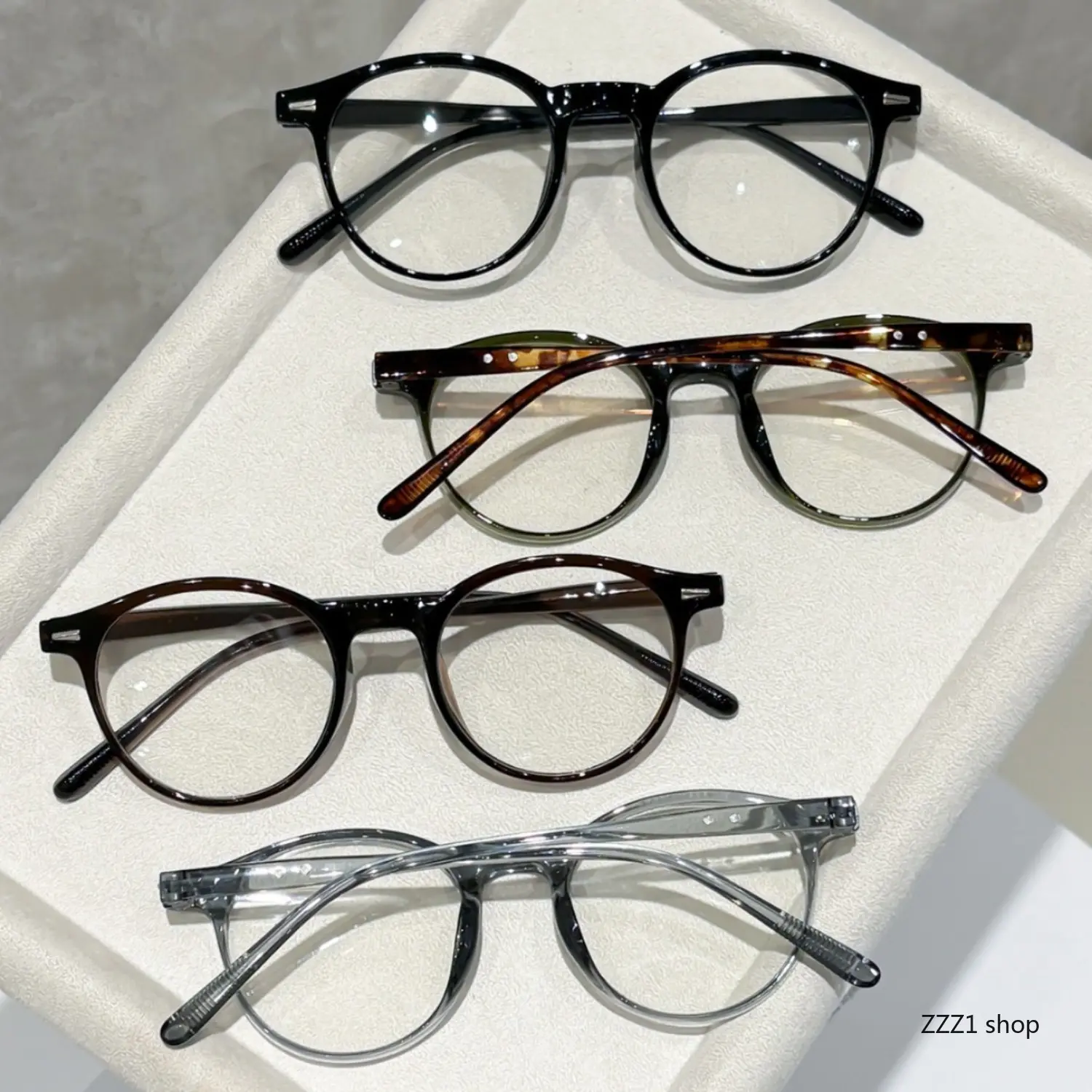 4PC Retro Round Blue Light Blocking Glasses for Women Men, Trendy Clear Frame Eyeglasses, Vintage Anti Eyestrain Computer Gaming Specs for Office Study Reading