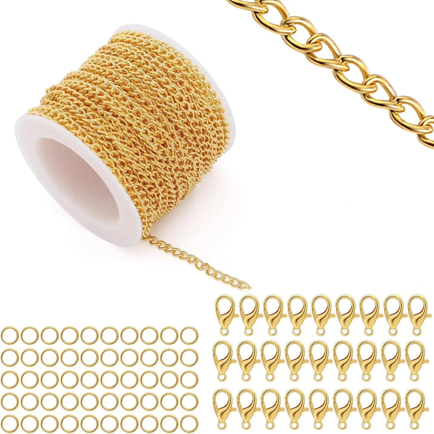 33  Metal  Necklace Chains Curb Links Chains Bulk for  Making DIY Craft Kit with Lobster Clasps Jump Rings