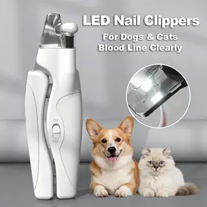 2-in-1 LED Pet Nail Clipper with Built-in File, Safe Dog Claw Trimmer with Nail Trapper, Avoid Over-cutting Grooming Scissors for Cats & Dog