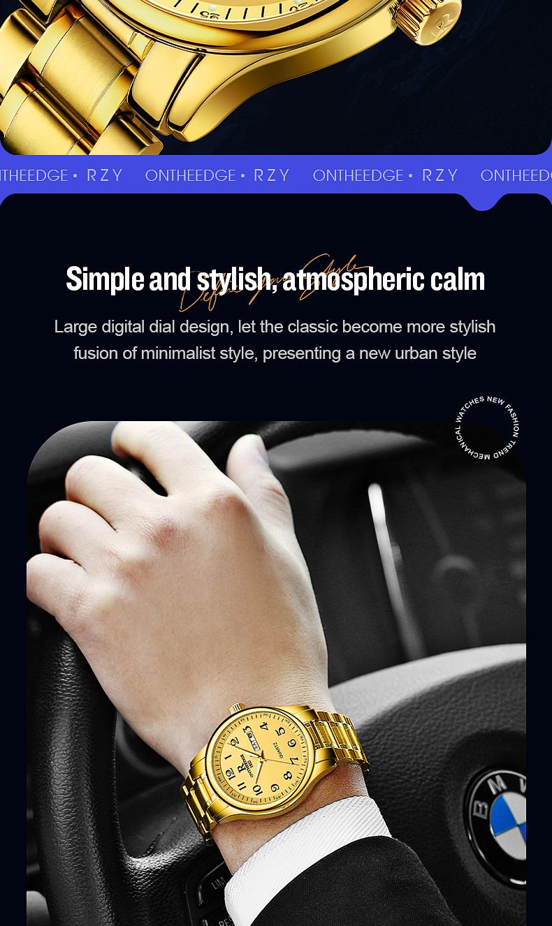 His & Hers Luxury Gold Quartz Watch Set for Senior Couples - Easy Read Large Dial, Day Date Display, Stainless Steel Band, Comfortable Casual Wristwatch, Perfect Retirement Anniversary Gift for Parents