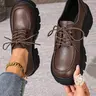 Dark Thick Sole Derby Shoes for Women, British Style Laced Wide Toe Single Shoe, Height-Boosting Chunky Heel Commuter Loafers, Fashionable Comfortable Boots, Casual Business Shoes, Office Commuting Shoes, Business Style Footwear