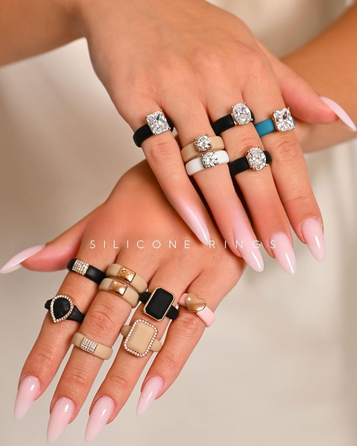 Women's Silicone Rings - Anniversary Ring or Promise Ring for Her - Emerald Rubber Wedding Bands Women - Patented Design