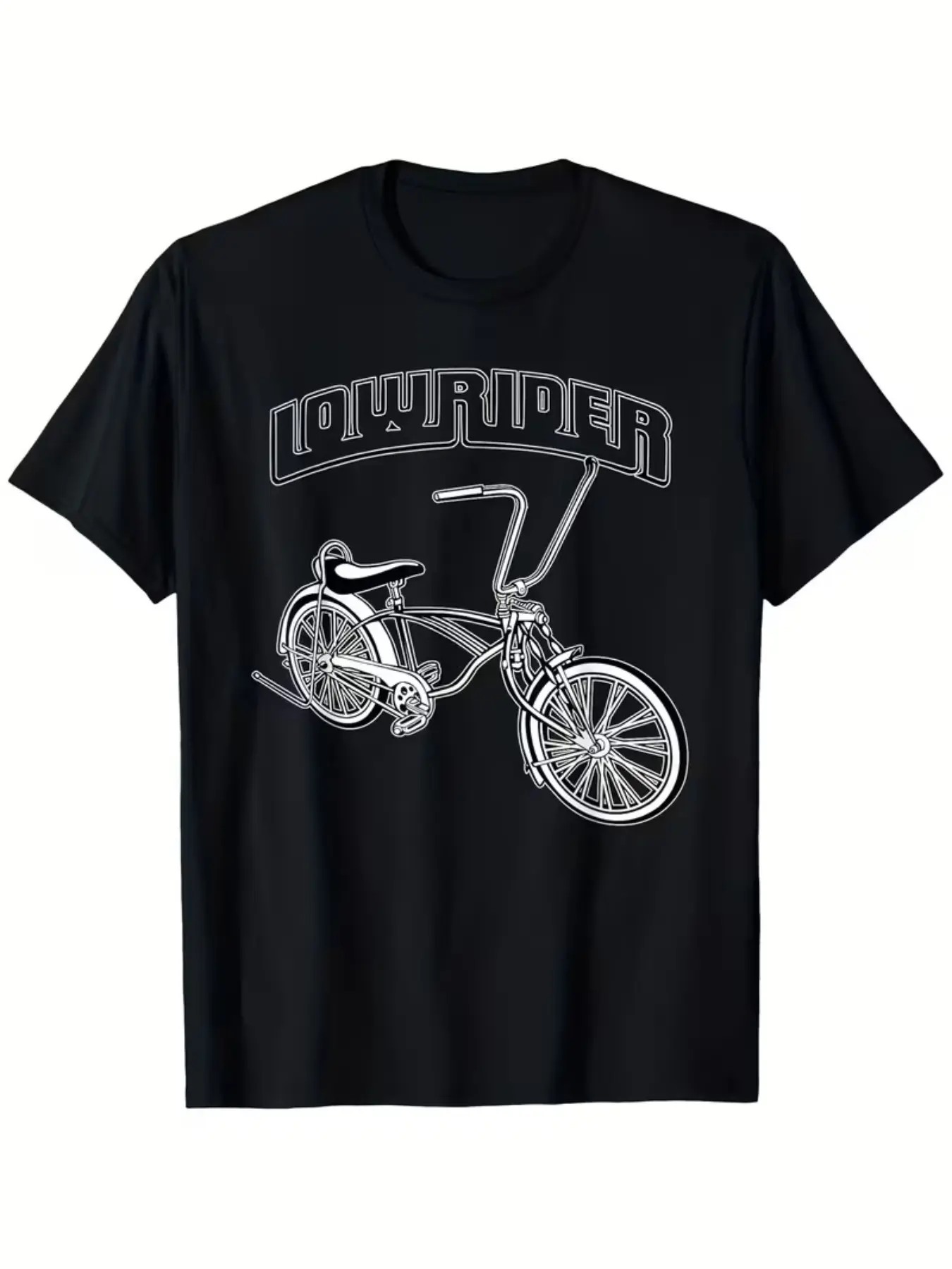 Lowrider Vintage Bmx Line Drawing Short Sleeve T-Shirt, American West Coast Style, Loose Fit, Streetwear Hip Hop Culture