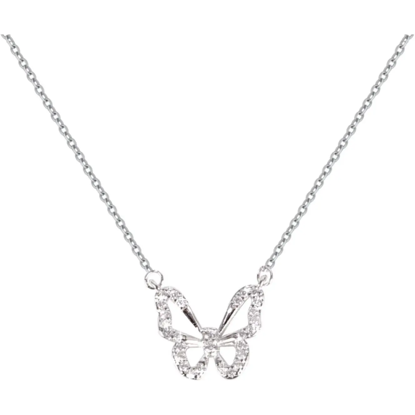 Butterfly Necklace - Rhinestone Pendant Necklaces for Women Butterflies   for Valentine's Day Women Teen Girl Party Statement Dress Sweater Anniversary (Butterfly, Sliver)
