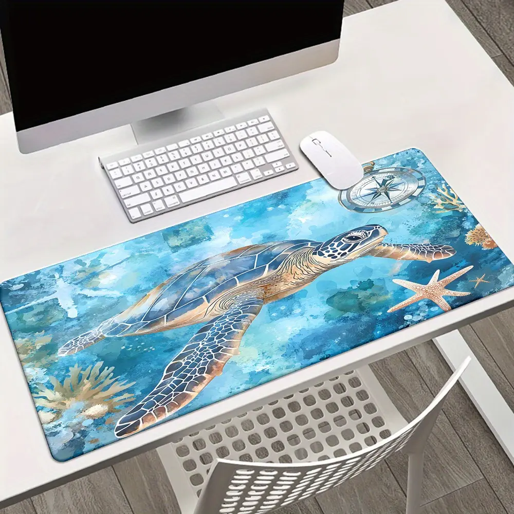 1 piece turtle mouse pad desk mat - non-slip rubber base, ocean-themed pattern, turtle swimming in the sea, smooth fabric surface, suitable for gaming and office computer desks, desktop accessory, turtle decoration
