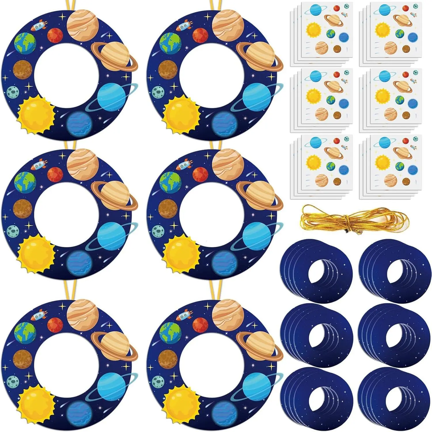 24 Sets Space Wreath Craft Kits DIY Hanging Decor Solar System Paper Wreath Craft Ornament with Planet Stickers Outer Space Party Supplies for Home School Classroom Activitiesfidget toys