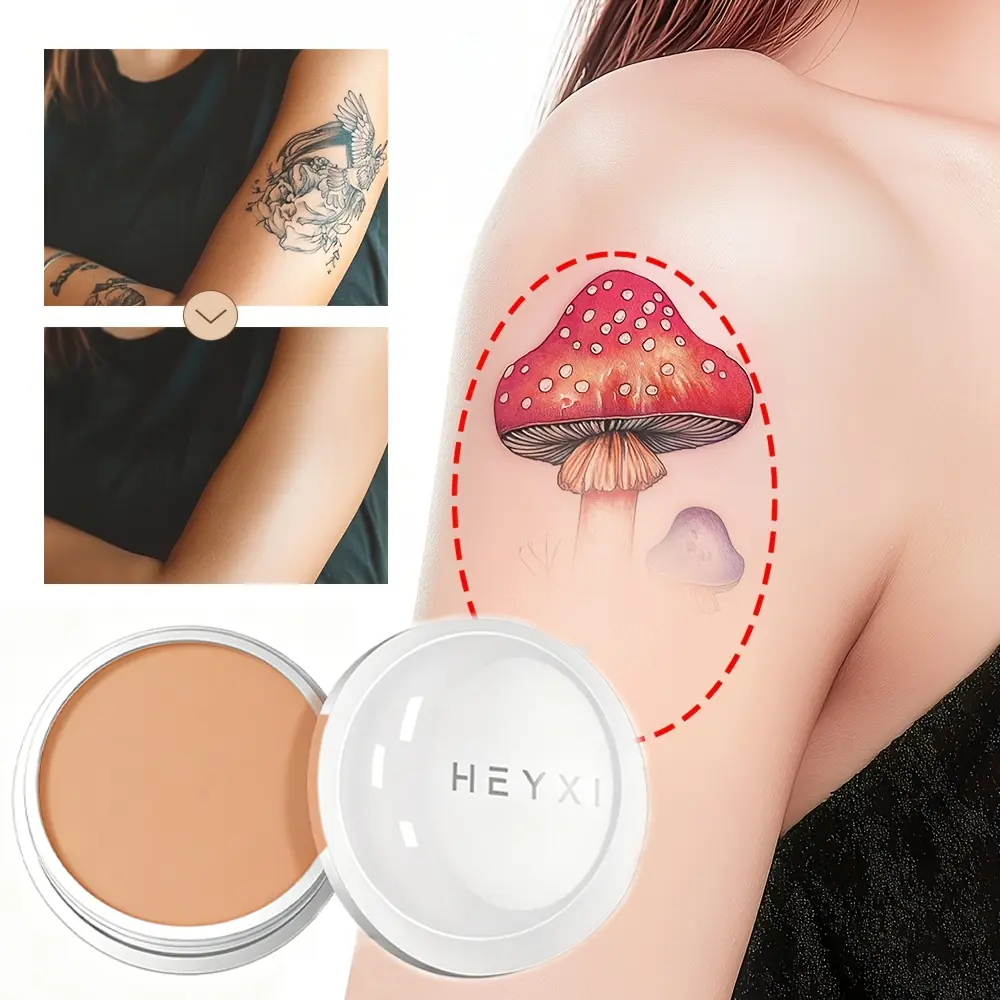 High coverage concealer for tattoos & acne scars, tattoo coverup, waterproof all-day wear. Dual function as foundation, fine texture delivers natural bare-skin look and covers flaws well for oily & dry skin. Makeup
