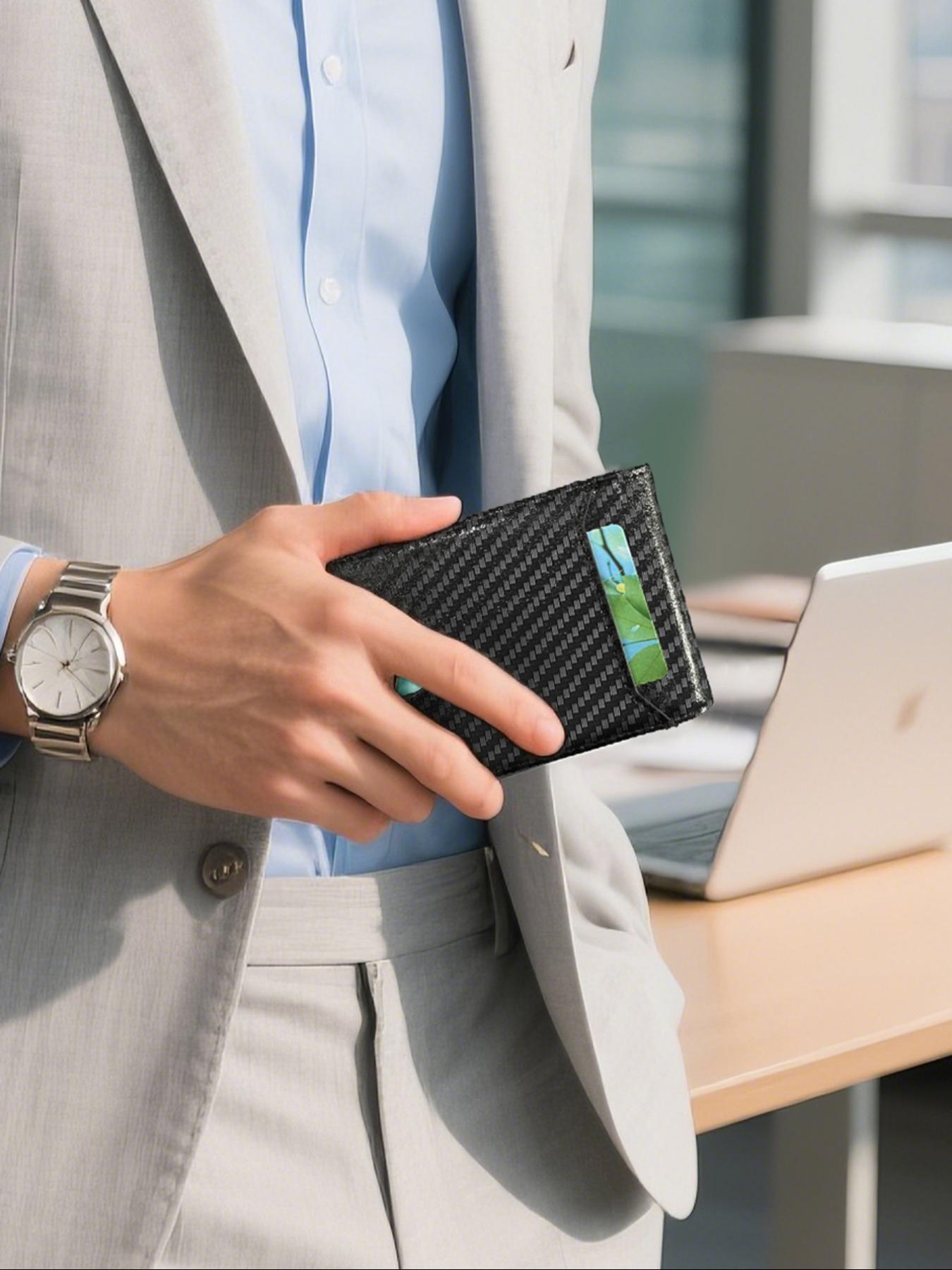 Men's Carbon Fiber Pattern Wallet, RFID Blocking Card Holder, Simple Double Fold Credit Card Holder, Business Fashion Wallet, Fashionable Wallet for Daily Use
