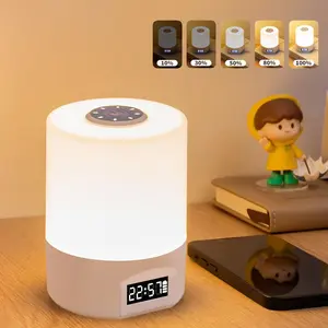 Rechargeable LED Night Light with Clock, 3 Color Changing & Dimmable, Eye-Care Desk Lamp for Bedroom, Student Dormitory, Bedside Atmosphere Lighting