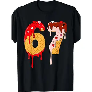 1PC Funny T-Shirt Featuring The 67 Ice Cream Drip Meme, Perfect for Valentine'S Day. Made of Pure, These Breathable Tees Are Ideal for Boys And Girls to Keep Cool During Spring And Summer, Available in Sizes 120-160