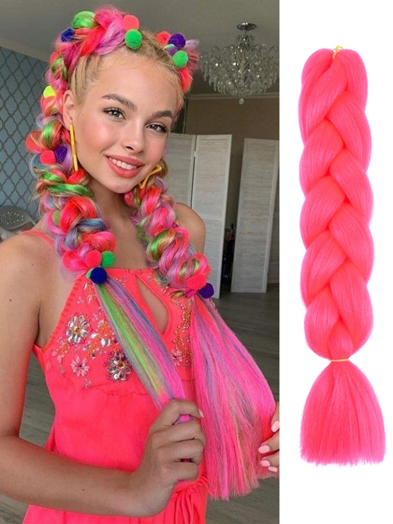 Jumbo Box Braiding Hair Extensions, Colorful Braiding Hair, Synthetic Rainbow Colors Braiding Hair for Women Girls Cosplay Party, Knotless Box Braid