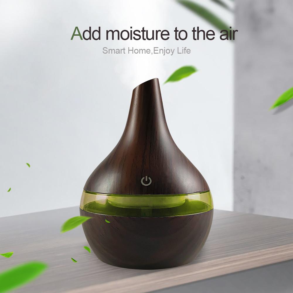 300ml USB Humidifier & Essential Oil Diffuser, Wood Grain Design  Cool Mist for Home, Office, Desktop  Includes 2 Aroma Oils
